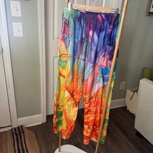 Red and Orange Tie-Dye pants with Elastic Waistband